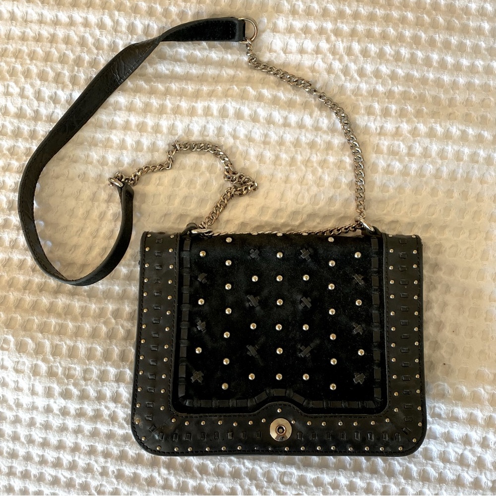 Zara black suede studded crossbody chain bag